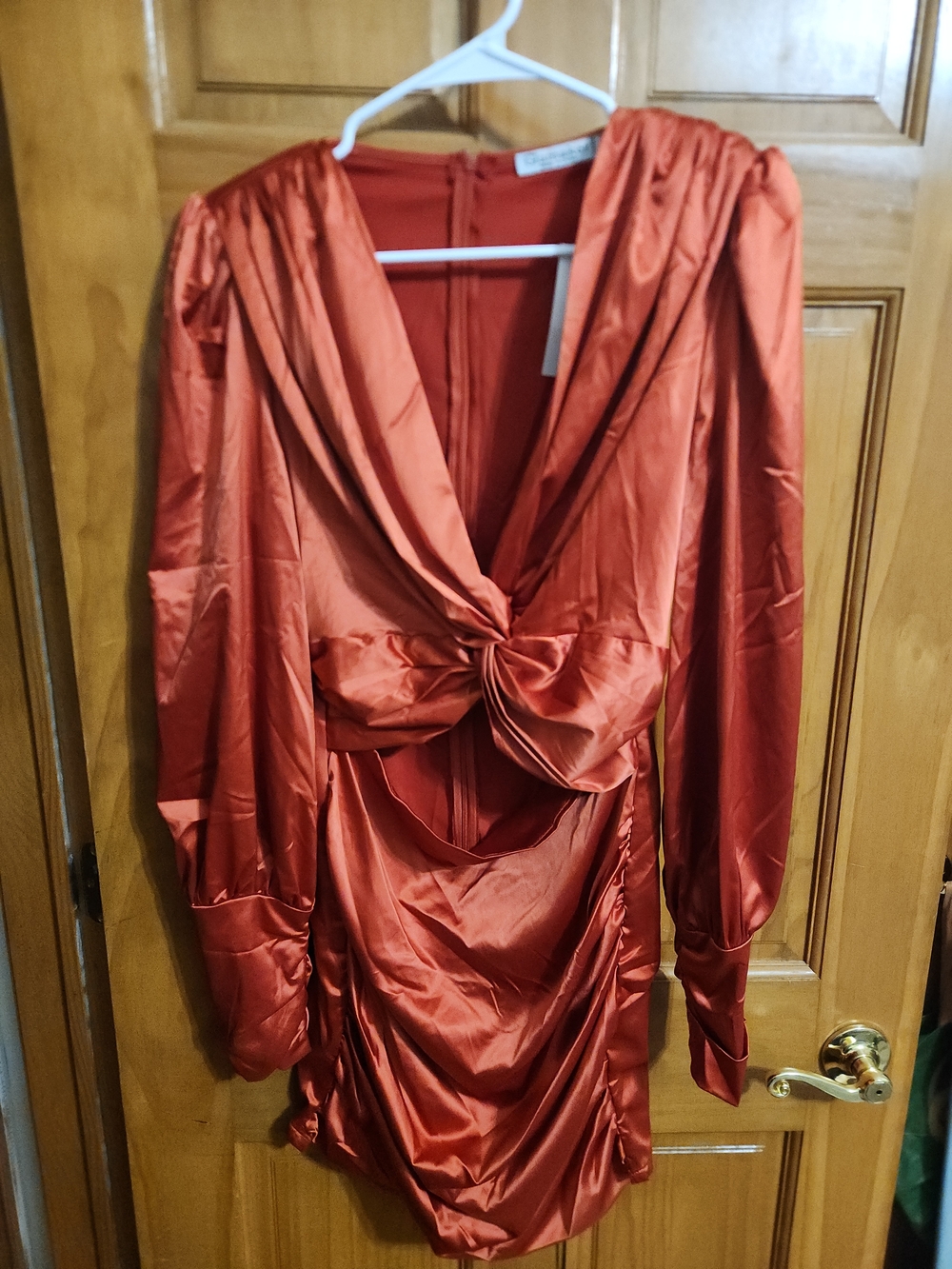 Satin Twist-Front Mini Dress - Rust